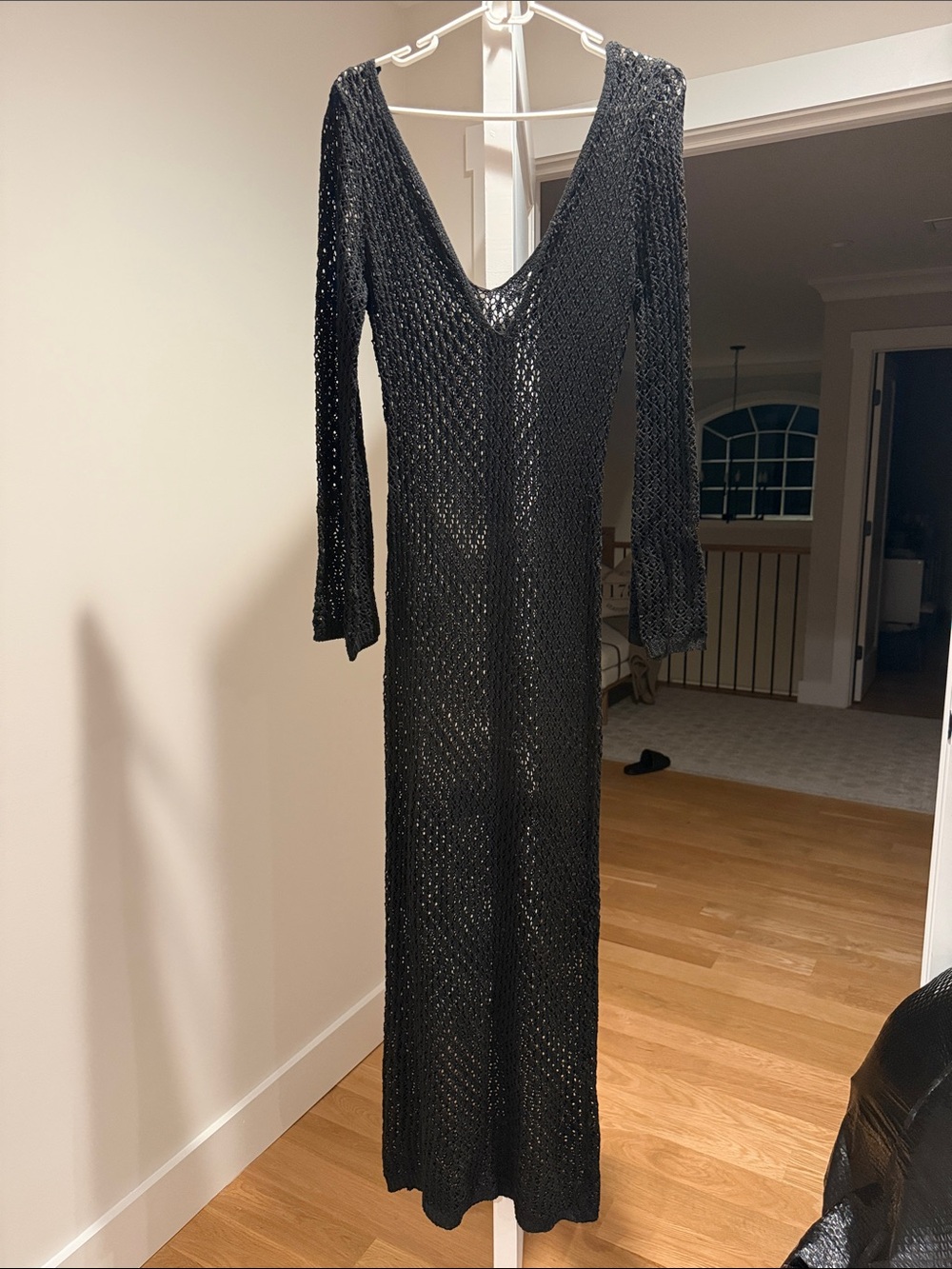 Amazon Black Long Sleeve Sequined V-Back Maxi Dress